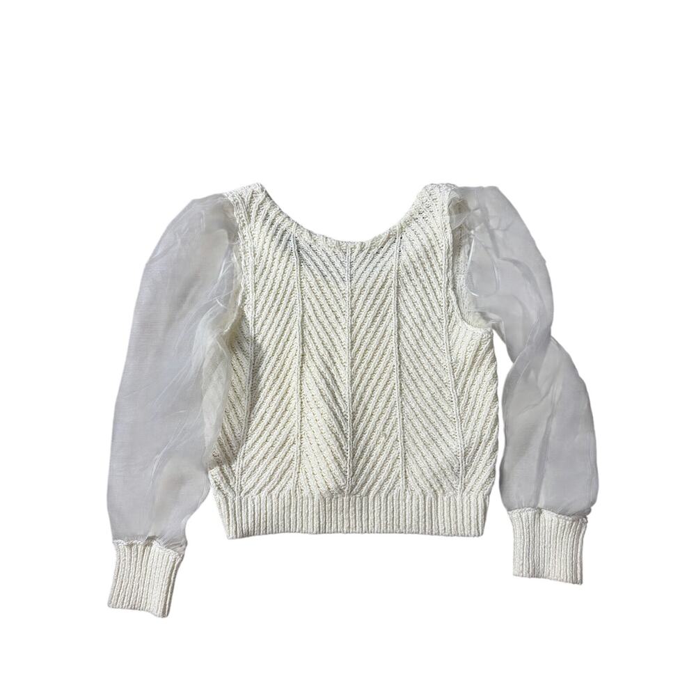 Women’s Maeve by Anthropologie sweater with sheer sleeves 🤍